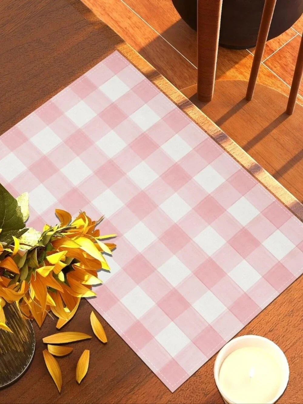 Pink Gingham Placemat - Checkered Table Accent/ Plus Pale Pink Napkins/ SET